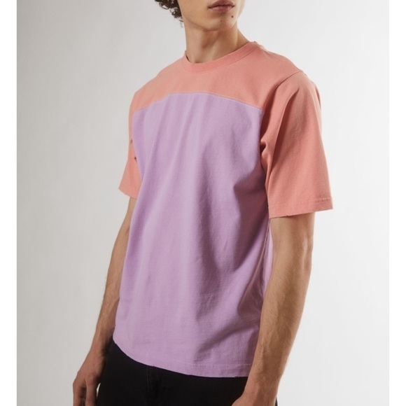 Bdg Colorblock Football Jersey Tee Basic T Shirt Short Sleeve Coral - Picture 1 of 16